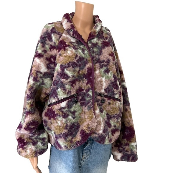 Calme by Johnny Was Milti Color Camouflage Printed Fleece Jacket- Size Large - Picture 1 of 13